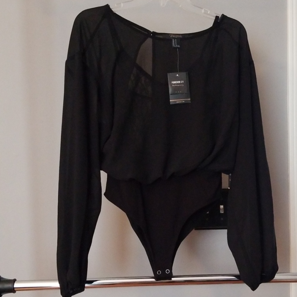 Forever 21 Black Bodysuit with Lace Tank